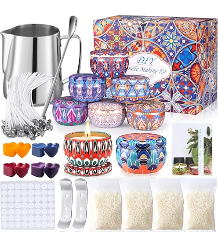 HYSINSE Set Regalo Kit Fai-da-Te per Candele, Kit per fabbricazione candele, Cera d'api, 50 stoppini di Cera con Supporto, 8 barattoli di Latta per Candele Fai-da-Te, 123 Set di Candele profumate (A HYSINSE Set Regalo Kit Fai-da-Te per Candele, Kit per fabbricazione candele, Cera d'api, 50 stoppini di Cera con Supporto, 8 barattoli di Latta per Candele Fai-da-Te, 123 Set di Candele profumate (A