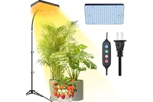 ‎GROCRUISER EU-Eurostecker LED Pflanzenlampe mit Ständer & Zeitschaltuhr(4/8/12H), 25 Watt Vollspektrum Grow Lampe, 12"-48" Höhenverstellbare Pflanzenlicht mit Stativ für Zimmerpflanzen, Einfachste Montage