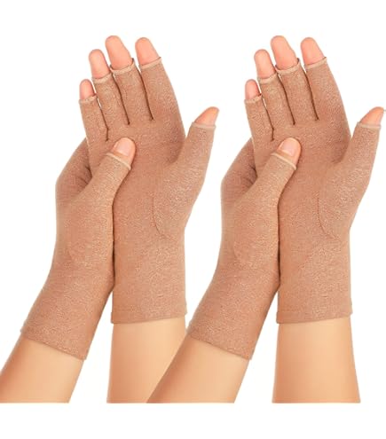 Zexhoor 2 paia di guanti a compressione per artrite per donne e uomini, sollievo dal dolore del tunnel carpale, senza dita per digitare e lavorare quotidianamente, Brown1+brown1, Small