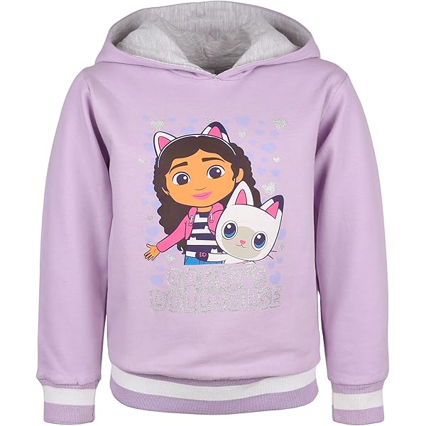 Felpa Con Cappuccio Gabby's Dollhouse Per Bambine | Felpa Viola Cotone Morbida Con Stampa Personaggi - Foto 7
