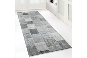 ‎FLOORDIREKT Floordirekt Teppichläufer mit Muster - maßgefertigter Feinschlingen Teppich Läufer für Küche, Flur & Wohnraum - Ornament Vintage Orient Gitter (80 x 150 cm, Monsano Anthrazit)
