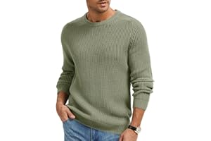 Imuedaen Herren Rundhals Pullover Einfarbig Basic Strickpullover mit Rundhalsausschnitt Grobstrick Pulli Langarm Winterpullover Warm Sweater