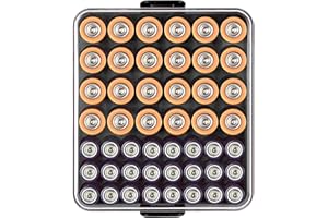 AGAINMORE Battery Organiser Storage Case, Battery Vault Box Container for 48pcs AA AAA Batteries, Plastic Clear Protective Battery Holder for Travel/Home/Office (Black, M)