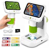 Portable Kids Microscope, 4.3" IPS, Camera Photo and Video, STEM Gift | 1080P Kids Digital Microscope with SD Card, 1000X Por