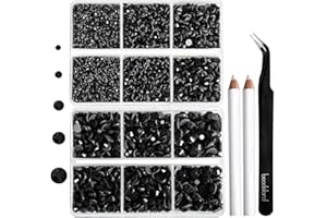BEADSLAND 6736pcs Hotfix Rhinestones Flatback,Black Rhinestones for Crafts Clothes Mixed 5 Sizes, Hotfix Crystals with Tweezers and Wax Pencil Kit, SS6-SS30,Jet Black