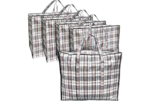 ANSIO Lot de 5 grands sacs à linge réutilisables avec fermeture éclair - Idéal pour déménagement, vêtements et armoire - 60 x 25 x 50 cm (L x l x H)