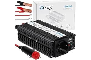 Odoga Inversor 12v 220v – Transformador 500W, Convertidor con 4.2A Puertos USB – Adaptador Mechero Coche a Enchufe – Cargue Sus Dispositivos Electrónicos en Autocaravanas, Camper Furgoneta & Coche