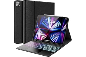 Earto Clavier iPad Air 13 Pouces, Rétroéclairage DIY 7 Couleurs, Smart Touchpad pour Coque Clavier iPad Pro 12.9 6e/5e/4e/3e Génération, Détachable sans Fil pour Air 13 2024 AZERTY, Noir