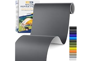 Sgooyir Imperméable Nylon Patch de Réparation Gris foncé, Tissu Autocollant Reparation, Patchs de Réparation en Nylon pour Tente, Doudoune, Sac de Couchagev 15x160cm