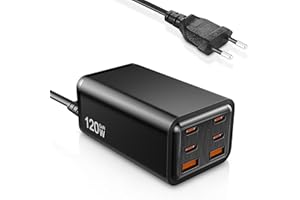 COXIESUIFT Caricatore USB C,120W Alimentatore USB C,6 Porte Caricatore USB Multiplo,GaN Caricabatterie USB C Rapido Compatibile con iPad,iPhone 15 Pro Max/15 Pro/14 Pro/14 Pro Max/13/12/11,Samsung,Xiaomi 13/12