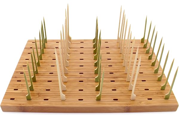 BambooMN Présentoir à brochettes en bambou de 35,6 x 24,9 cm avec 90 trous, parfait pour les événements avec traiteur, les restaurants, les cocktails – 1 pièce