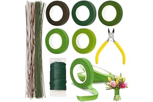 HXC 9 Stücke Floristenband Set Einschließlich Floristenkrepp Blumendraht Grün Basteldraht mit Draht Schneider für Wrapping Blumensträuße und Floralen DIY Handwerken Künstliche Blumen