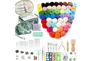 REOVIN 50 Farben Nadelfilz Set, 304 Stück Nadelfilz Werkzeuge, Starter Set mit 50 Farben Filzwolle, Grundlegende Filzwerkzeuge und Zubehör für Anfänger, DIY Filz Tier Handwerk, Heimdekoration