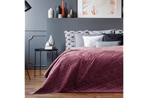 AmeliaHome Laila Bedspread 170 x 270 cm Purple Double-Sided Quilting Velvet Velvet