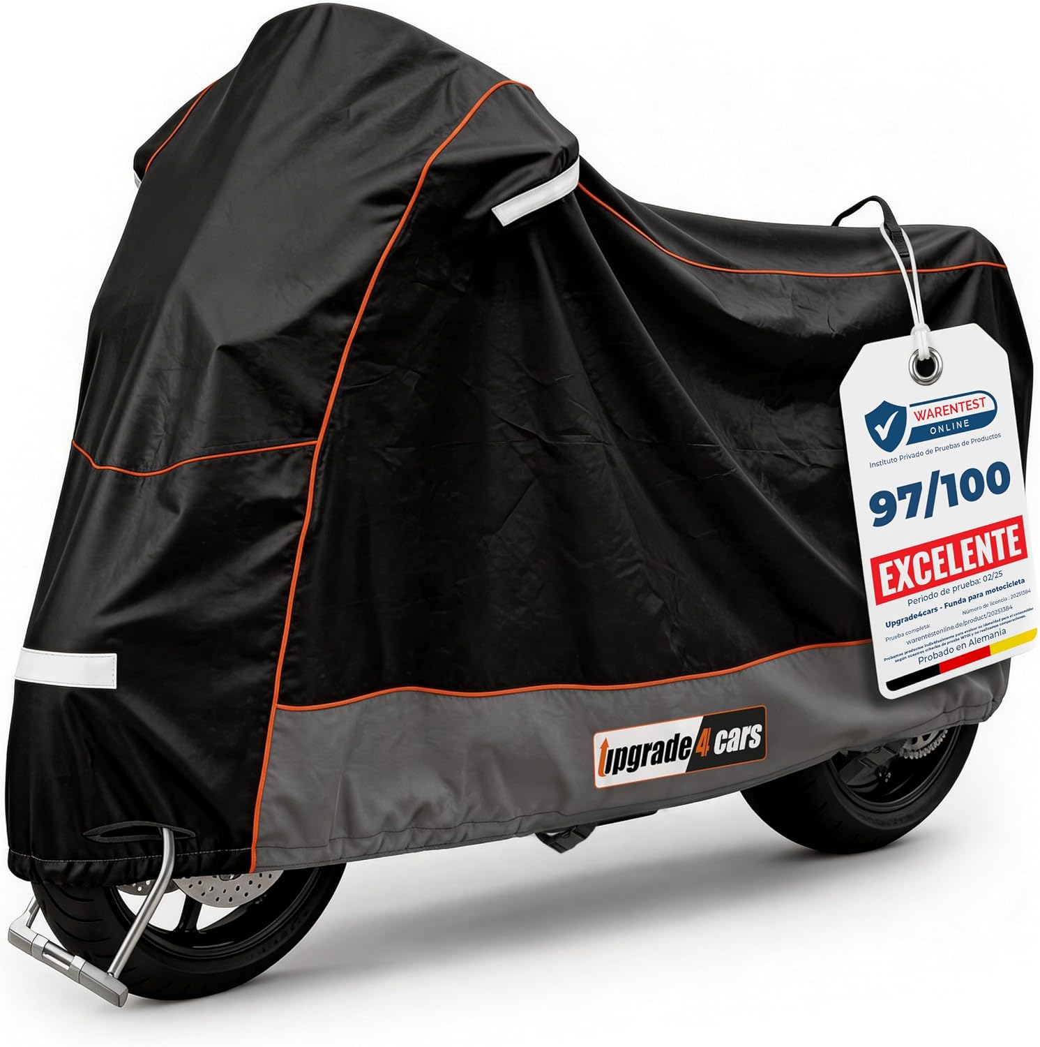 Upgrade4cars Funda para Moto Exterior Impermeable y con Candado | Garaje Universal Moto Resistente al Invierno 210D Poliéster Negro | Cubierta Scooter Tamaño L 245x105x125 cm