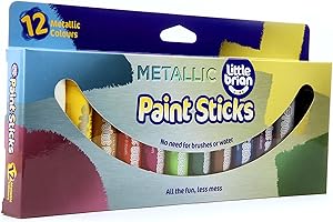 Little Brian Paint Sticks For Kids - 12 Pack Assorted Metallic Colours - Mess-Free, Easy Clean Up, Fast Drying Action, Vibrant Colours, Multi-Surface, Twist & Paint