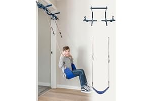 GYM1 Gym 1 Deluxe Doorway Swing Set – All-in-One Indoor Gym and Playground for Kids and Adults – Two Attachments for Fun and Fitness Indoors: Pull-Up Bar and Plastic Swing – Color: Blue
