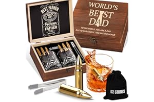 OAKSEA Fathers Day Whiskey Stones & Glasses Gift Set for Dad from Daughter Son, 2 Whiskey Glasses and 6 Chilling Stone Gifts for Men Daddy Grandad Step Dad, Best Dad Ever Whisky Presents from Wife