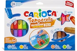 Carioca Témpera sólida Temperello | Caja con 24 témperas sólidas con Colores Brillantes Lavables con una Gran Cobertura | Se Aplica sobre Folios, cartulinas, Madera, cartón | 24 Piezas