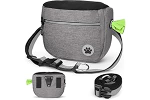 Howala Dog Treat Pouch Bag Dog Walking Bag for Training Waterproof Dog Treat Bag Adjustable and Removable Waist Belt Shoulder Strap 3 Ways to Wear Treat Pouch for Dog Training Travel Outdoor, Grey