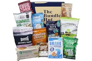 Vegan Snacks Hamper Gift Box from The Bundle Hut - Includes 12 Different Vegan Snacks - Yorkshire Flapjack, Olly's Olives, Peter's Yard Sourdough Bites, Cookies & more - Vegan Gifts for Women & Men