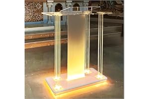 Afitdon Iglesias púlpito, Atril de acrílico Transparente con Ruedas y luz LED Ajustable de 15 Colores, Soporte de podio Grande de acrílico para Iglesia, Concierto, Conferencia, Boda, Aula