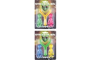 Henbrandt 1 x Children’s Alien Catapult Slingshot with Two Aliens Sticky Toy Target Practice Rubber Novelty Party Bag Favours Loot Bag Stocking Fillers for Boys and Girls