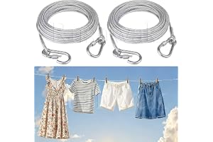 Rushwak Stainless Steel Clothes Drying Rope with Carabiner Hooks Heavy-Duty Rust-Proof Cloth Rope for Drying Clothes Steel Wire for Clothes Drying Hanging Portable Clothesline 5 Meter (Pack of 2)