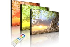 LIGHTBOX-MULTICOLOR.COM Lightbox-Multicolor | Leuchtendes LED Bild | Verwurzelter starker Baum im Sonnenuntergang | 100x70 cm | Front Lighted