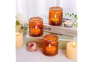 ENJINKAIL 6PCS Glass Tea Light Candle Holders,Vintage Candle Jar, Coloured Tealight Holders, Votive Candle Stand for Indoor, Outdoor, Garden, Dinner, Church, Weddings, Home Décor, Gifts (Brown)