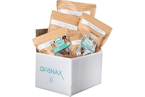GIOSNAX - Petbox Large, Caja para Perros, Rumen de Vacuno, Tiras de Piel de Vacuno, pulmón de Vacuno, 15 Orejas de Vacuno Natural, 2X de Filete de Pollo, Hueso masticable