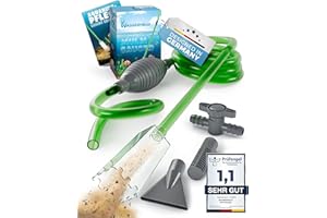 WASSERHELD - Mulmsauger Aquarium mit 3 Aufsätzen - Aquarium Wasserwechsel [3M Schlauch] - Aquarium Reinigungsset & Aquarium Sauger für Kies und Sand mit Schlauchventil - Aquarium Zubehör inkl. Buch