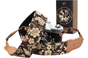Padwa Lifestyle Kameragurt - 2" breiter Vintage-Baumwoll-kameragurte mit Rindsleder-Enden, kann als Gurt für alle Kameras, Fernglasgurt und Drohnenfernbedienungsgurt - Braun Japanisch Gedruckt
