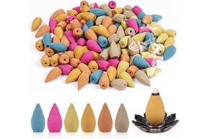 AUAUY Zestaw Kadzidełek Backflow, z 1 Uchwytem, 6 Naturalnych Zapachów 120 SZT, w Tym Róża, Jaśmin, Osmantus, Ocean, Drzewo Sandałowe, Bylica Pospolita, Idealny do Medytacji, Jogi, Relaksu