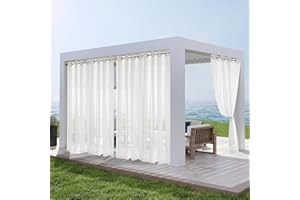 Deconovo Outdoor Vorhang Wetterfest Transparent mit Ösen Outdoorvorhänge Wasserdicht Voile Vorhänge Dekoschal Stores Gardinen für Terrassentür Pavillon, 245x140 cm(HöhexBreite), Weiß, 2er Set