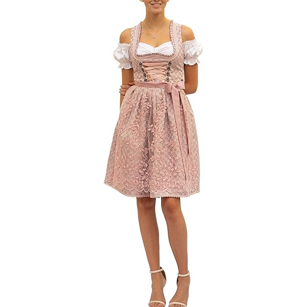 Como Nuevo Traje Tradicional Tirolés Vintage Con Flores Dispersas Y Cuello Alto En Marrón