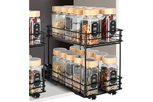 VINATO Portaspezie Scorrevole a 2 Livelli – Organizzatore Cucina Salvaspazio con Guide, Portaoggetti per Dispensa (26x15x21,8 cm)