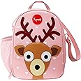 3 Sprouts Insulated Lunch Bag for Kids - Reusable Tote with Shoulder Strap, Handle and Pockets, Deer/Brown/Pink