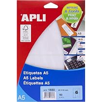 APLI Selbstklebende Etiketten A5 – 49x82 Mm, Weiß, 102 Stück, Für Drucker & Handschriftlich