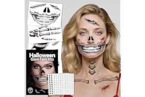 Acevegue Tatuajes Halloween Cara 10 Hojas, Maquillaje Halloween Calavera Tattoo Tatuajes Temporales Adultos Señoras, Complementos Disfraces Pegatinas Cara Calcamonias
