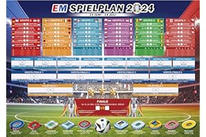 TENUEVO EM Spielplan Poster für Euro Dekoration 2024 - A2 EM Fussball Planer, 0fficiαI Euro 2024 Spielplan, europameisterschaft 2024 Spielplan - Enthält 24 Mannschaften und Alle 51-Spiele (42cm x 59cm)