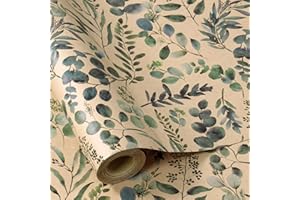 RUSPEPA Kraft Wrapping Paper Roll - Mini Roll - Green Leaf Design Great for Birthday, Party, Baby Shower - 43.2cm x 10m