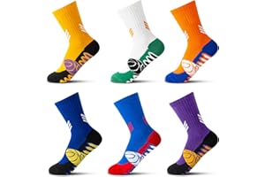 ELUTONG Boys Girls Athletic Socks - 6 Pairs Unisex Kids Basketball Cotton Crew Mid Calf Sports Gym Socks, Novelty Soft Funny Casual Fashion Breathable Soccer Hiking Outdoor Socks