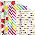 MAYPLUSS Birthday Wrapping Paper Roll - Mini Roll -17in x 120in Per roll - Red Balloon Stripes,Happy Birthday Lettering (42.3 sqft) for Party,Girl,Baby Shower,Boy Wedding, All Occassions