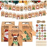 Scatole Calendario Avvento Vuoto da Riempire: 2m Luci Natale 24 PCS Sacchetti Calendario Avvento 2024 Kit Sacchettini Calendario Avvento Fai da Te da Riempire Casette Calendario Dell'Avvento Fai da Te