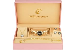 BELLOS Cofanetto Orologio Donna Nero - Parure di gioielli- Collana-Anello- Orecchini - Cinturino