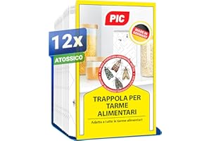 Trappole Farfalline Alimentari PIC - 12 Trappole Antitarme Alimentari - Trappole per tarme della dispensa con feromone, Trappole adesive efficaci per determinare l'infestazione di farfalline del cibo