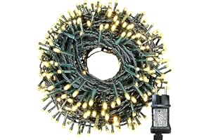 ISHABAO 20 m, lampki choinkowe, 200 diod LED, ciepłe białe lampki choinkowe, do użytku wewnątrz i na zewnątrz, idealne na choinkę, balkon (zielony kabel)