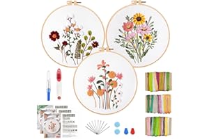 GOTDYBST Juego de bordado para principiantes, diseño de flores, plantas: kit de bordado para adultos - con 1 pieza de marco de bordado de bambú, instrucciones y herramientas, juego de bordado para