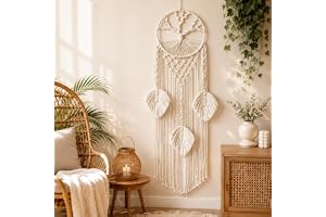 Träd av Livet Drömfångare - Makramé Vägghänge Boho med Fjäderblad för Sovrum, Barnrum & Bröllopsfester, Kaféinredning